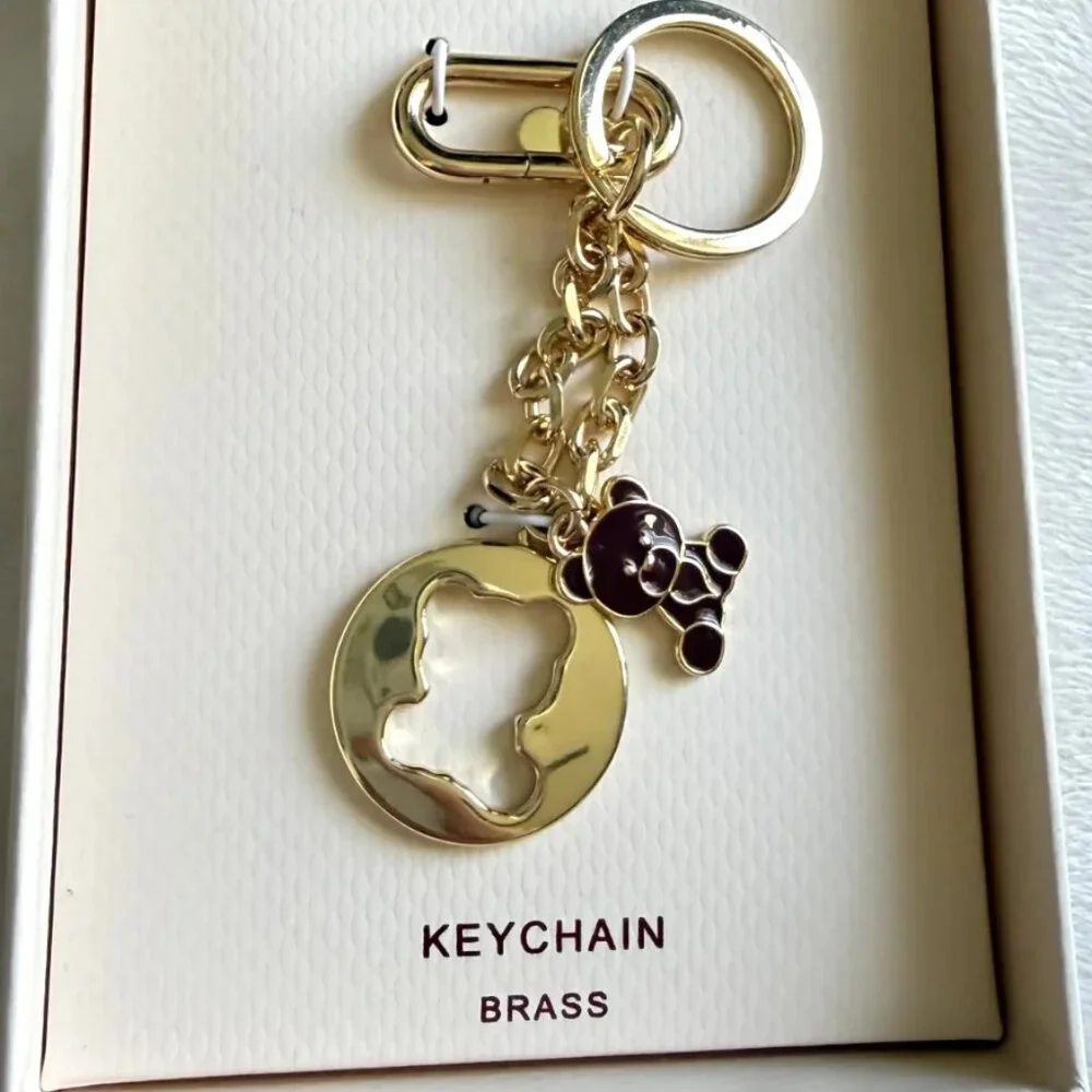 Camila Coelho Brass Teddy Bear Keychain Bag Charm Gold Enamel NIB
